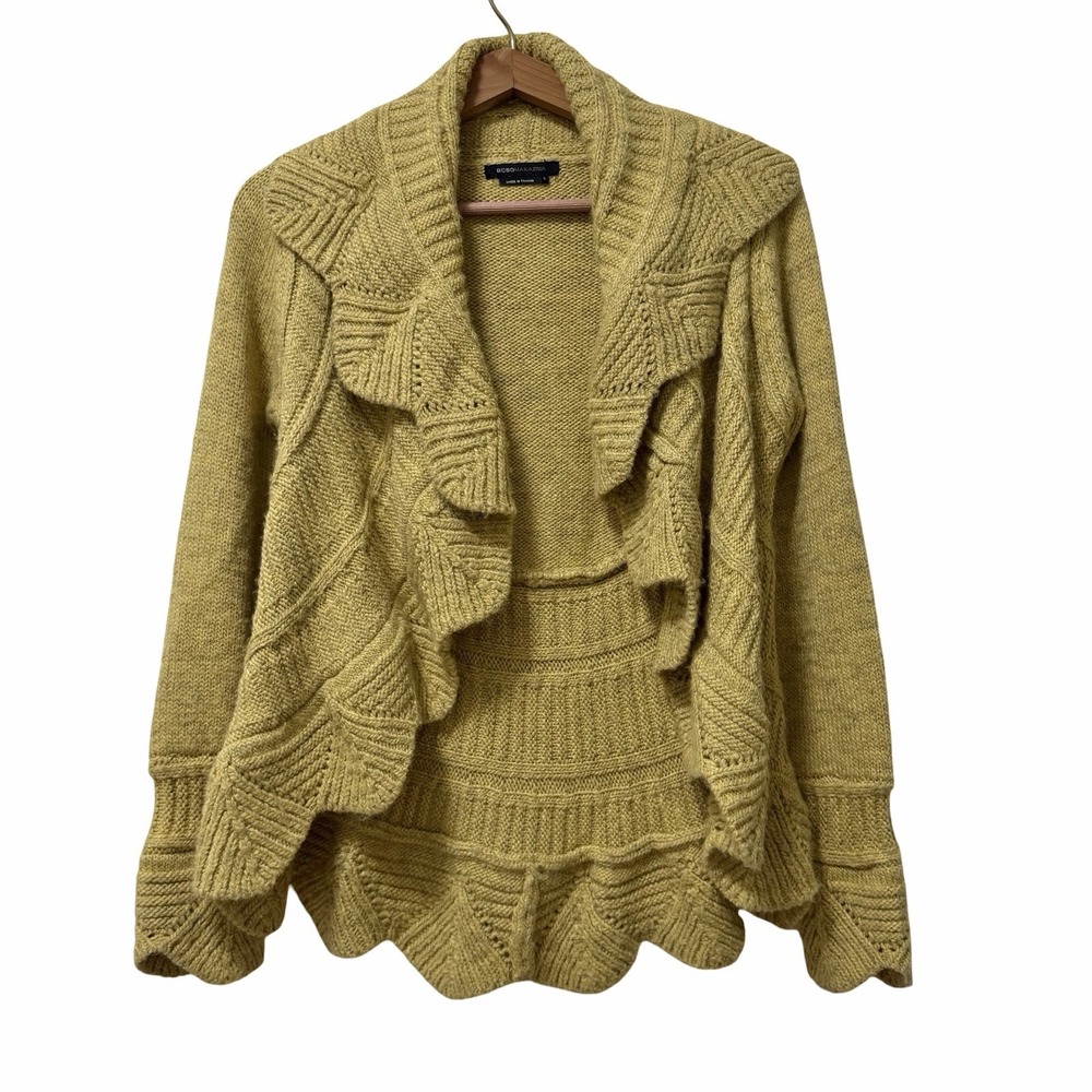 BCBGMaxazria Womens Alpaca Blend Open Front Shawl Cardigan Size S Mustard Y2K